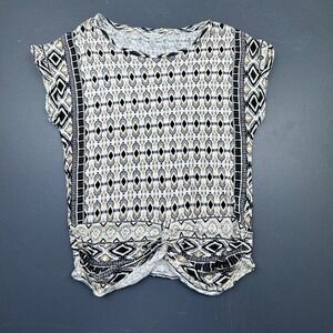 Lucky Brand Aztec Ruched T Shirt Women's XS Tan Cotton Modal Blend Boho Casual